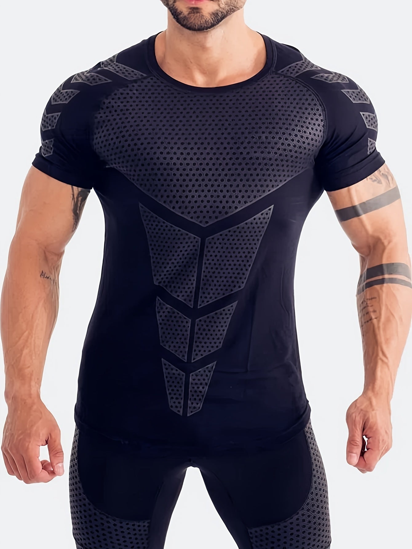 Men's Stretch Quick-drying Breathable Short Sleeve Round Neck Compression T-shirt For Body Building And Training