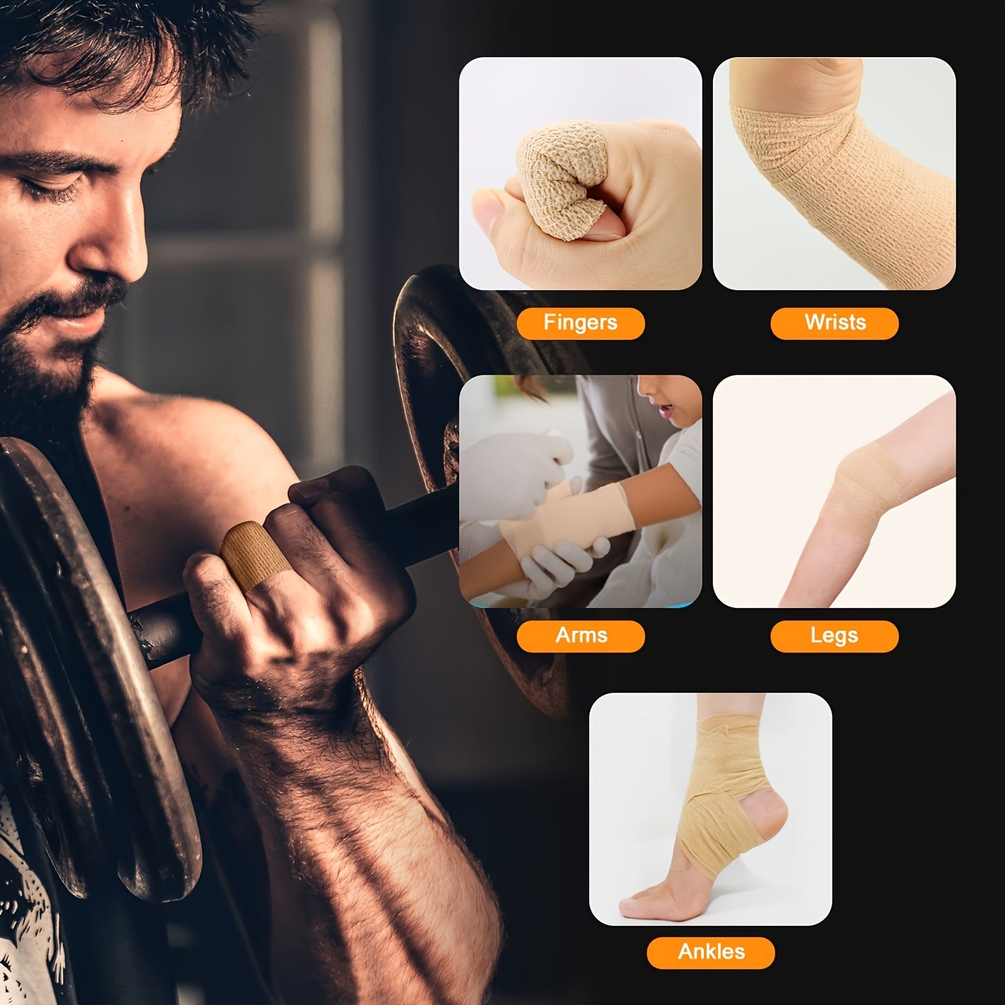 1 Pack/6 Rolls, Self-Adhesive Bandage, Sports Tape, Elastic Bandage, Non-Woven High Elastic Sports Elasticity, Can Be Used for Basketball, Football, Tennis, Running And Other Sports Fitness, Easy to Carry.
