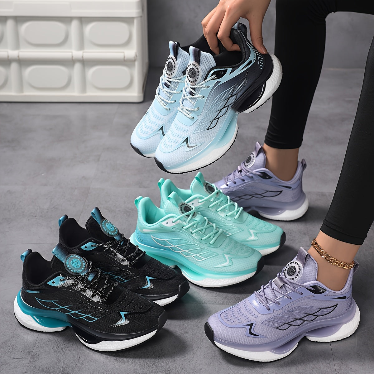 Women's Plus Size 6-12 Athletic Sneakers - Lightweight, Breathable Mesh Running Shoes with Shock Absorption, Non-Slip Sole, Lace-Up Closure in Black/Teal, White/Blue, Light Blue/Dark Teal - Casual Low-Top Design for All Seaso