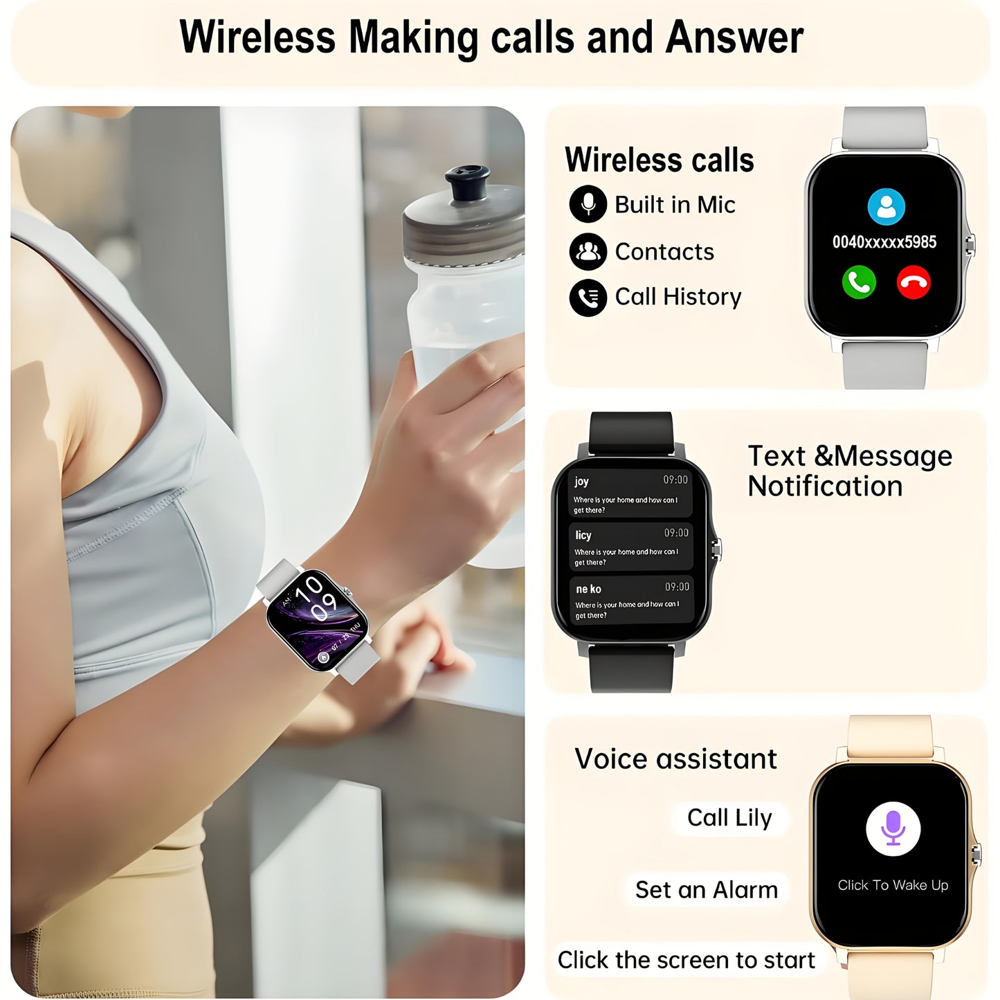 New 1.83-inch Full Touch Screen Silicone Strap Smartwatch for Men and Women, Fitness Tracker with Customizable Dial, Wireless Calling & App Connectivity, 100+ Sports Modes (Hiking, Climbing, Basketball), Remote Camera Control