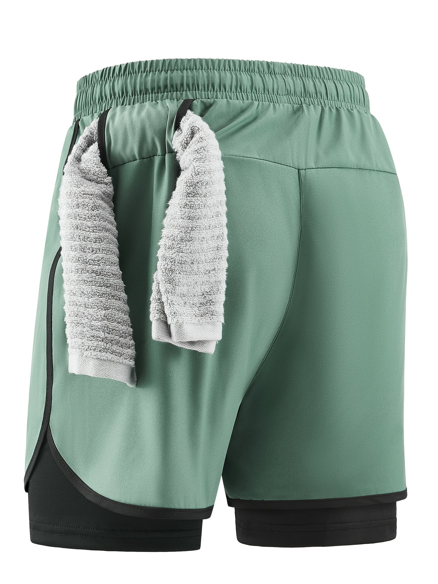 Men'S 2-in-1 Quick-Dry Breathable Athletic Shorts with Geometric Bull Head Print - Lightweight Running & Training Gear, Olive Green with Black Accents, Asymmetrical Design, Pockets, Perfect for Beach & Sports, Gym Short