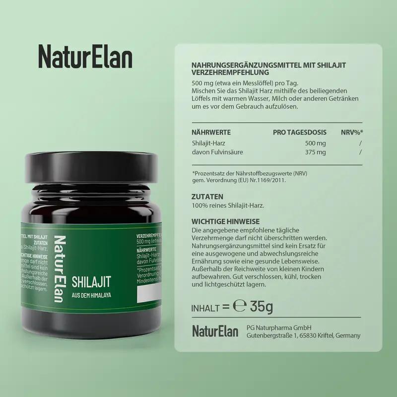 Shilajit Original Himalayan Mumijo - 75% Fulvic Acid High Dose - 35g with Natural Humic Acid and Minerals, 70-Day Supply, Vegan and Additive-Free, Made in Germany
