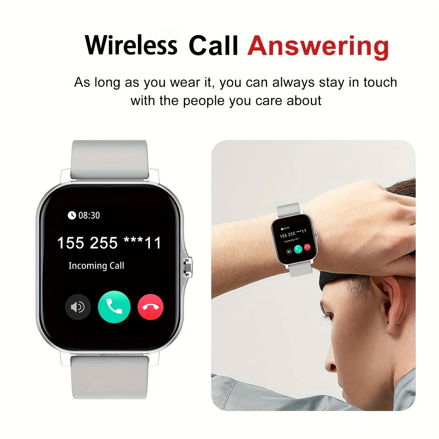 Smart Watch, Wireless Talk/Receive and Multiple Sports Modes, Sedentary Alert Weather Forecast Message Notifications, Borderless Slim Design, Suitable for Android and for iPhone, Beautiful Gifts for Men and Women