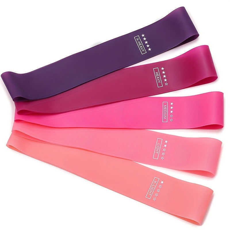 5pcs/set Portable Purple-Haired Gradient Fitness Resistance Bands - Elastic Strength Training Equipment for Yoga, Gym, Pilates | Light Tension, Stackable Design, Mixed Colors, Women'S Weightlifting, Yoga Bands, Gym Workout Ge