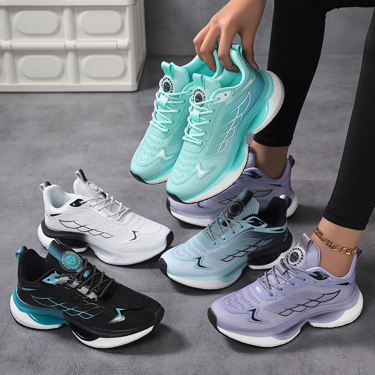 Women's Plus Size 6-12 Athletic Sneakers - Lightweight, Breathable Mesh Running Shoes with Shock Absorption, Non-Slip Sole, Lace-Up Closure in Black/Teal, White/Blue, Light Blue/Dark Teal - Casual Low-Top Design for All Seaso