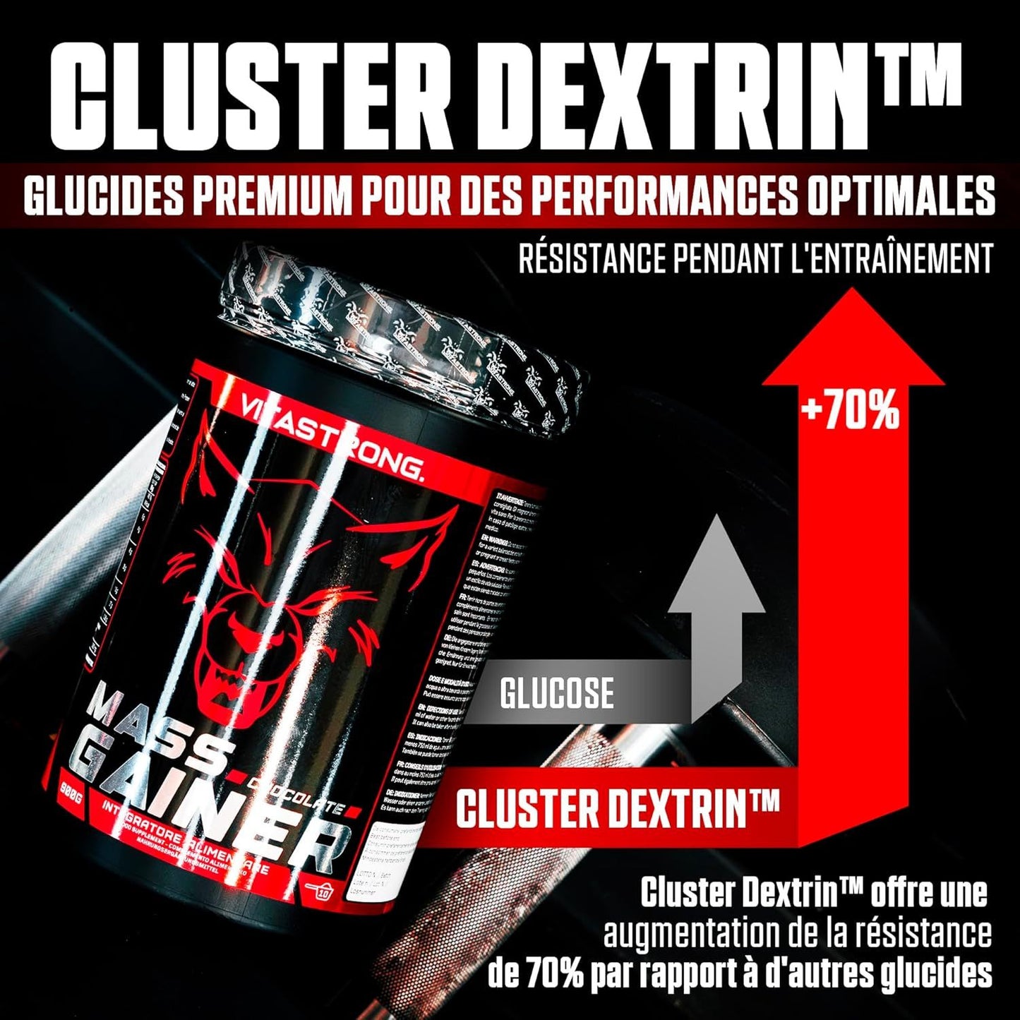 Vitastrong Mass Gainer, 30% Protein Powder, High Calorie, Maltodextrin, Cluster Dextrin, 3g Creatine Monohydrate, Muscle Gaining Supplement for Men & Women, Chocolate Flavor