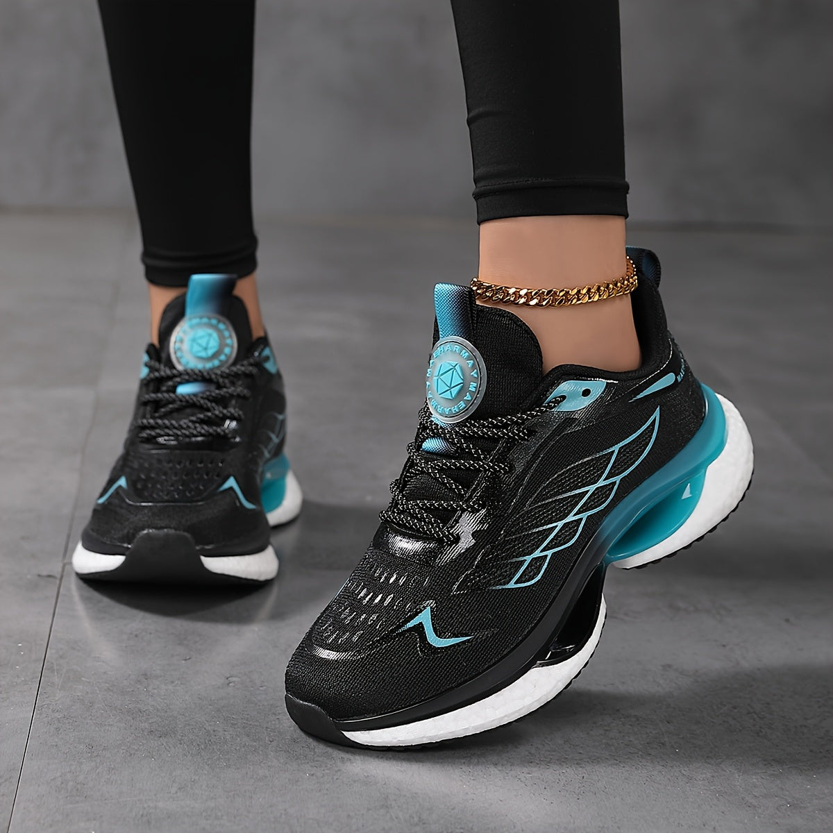 Women's Plus Size 6-12 Athletic Sneakers - Lightweight, Breathable Mesh Running Shoes with Shock Absorption, Non-Slip Sole, Lace-Up Closure in Black/Teal, White/Blue, Light Blue/Dark Teal - Casual Low-Top Design for All Seaso