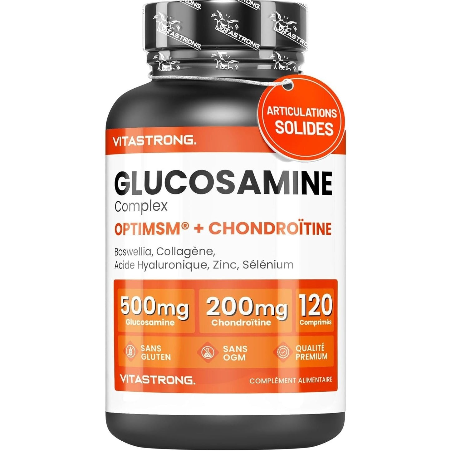 Vitastrong Glucosamine Chondroitin with MSM, Collagen, Hyaluronic Acid, Zinc, Selenium, Manganese, Boswellia for Bones, Joints, Cartilage, Premium Natural Chondroitin Glucosamine Complex