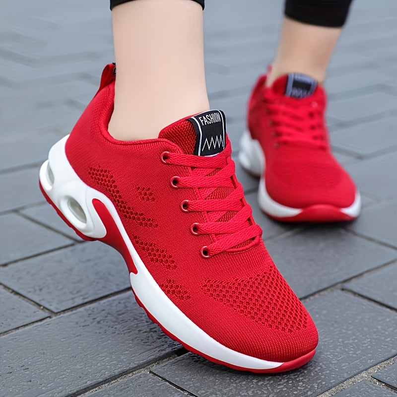 Lightweight Mesh Lace Up Sneakers, Fashion Air Cushion Running Sports Shoes, Women's Footwear