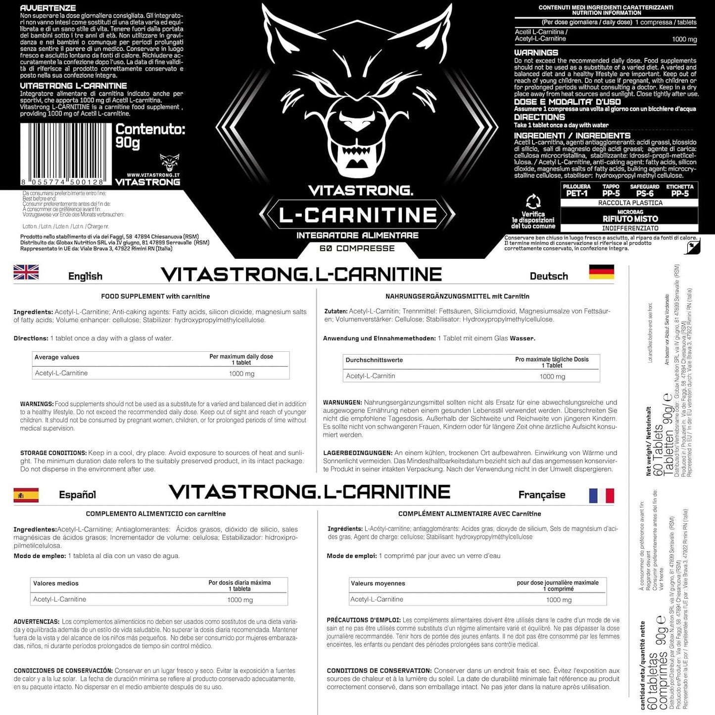 High-Dose L-Carnitine (1 per Day/2 Months), 1000mg Acetyl L-Carnitine in 60 Vegan Bioavailable Tablets, Pure Essential Amino Acid L-Carnitine Alternative to Liquid Carnitine
