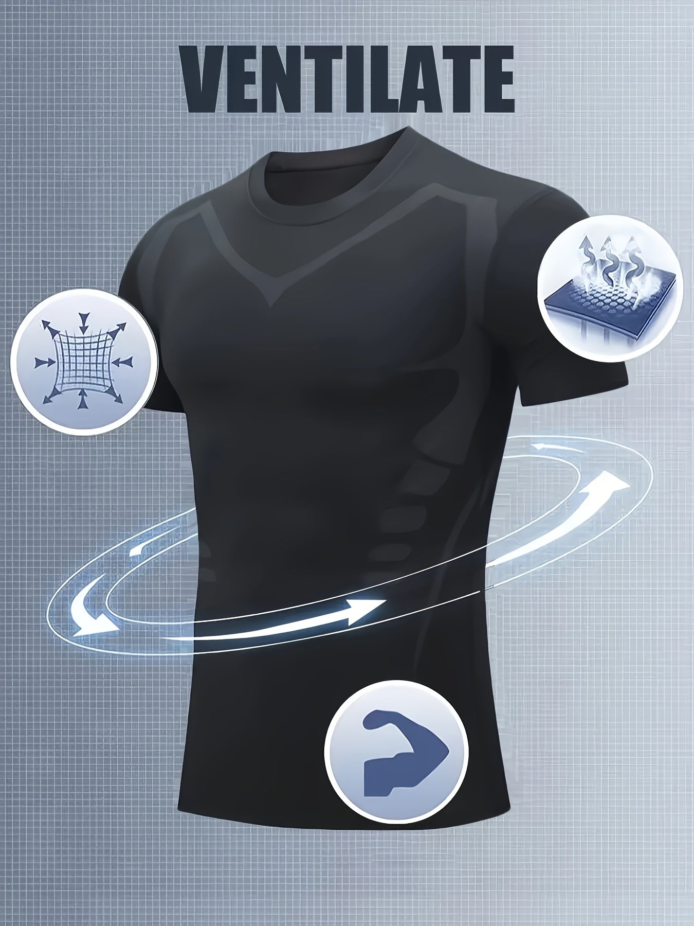 Men's Athletic Compression T-Shirt - Breathable, Stretchy & Slimming for Yoga, Cycling & Running | Solid Color with Geometric Print, Elastic, Muscle, Outdoor Sports, Single Piece