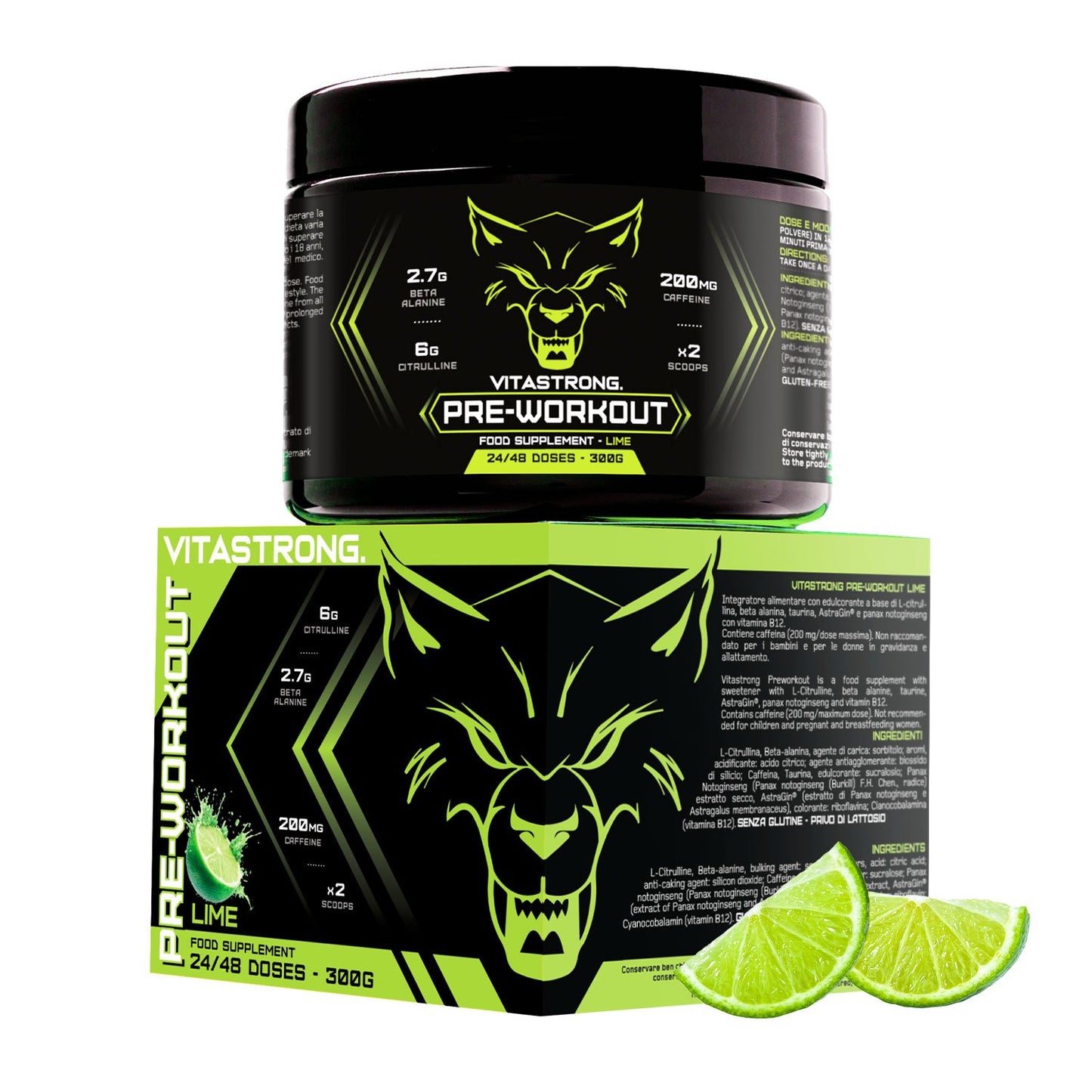 Powerful Pre-Workout Booster 300g Lime Flavor, Vegan Preworkout with Vitamin B12, Citrulline, Beta Alanine, Caffeine, Taurine, AstraGin, Vitastrong (24 Servings, 1 Pack)
