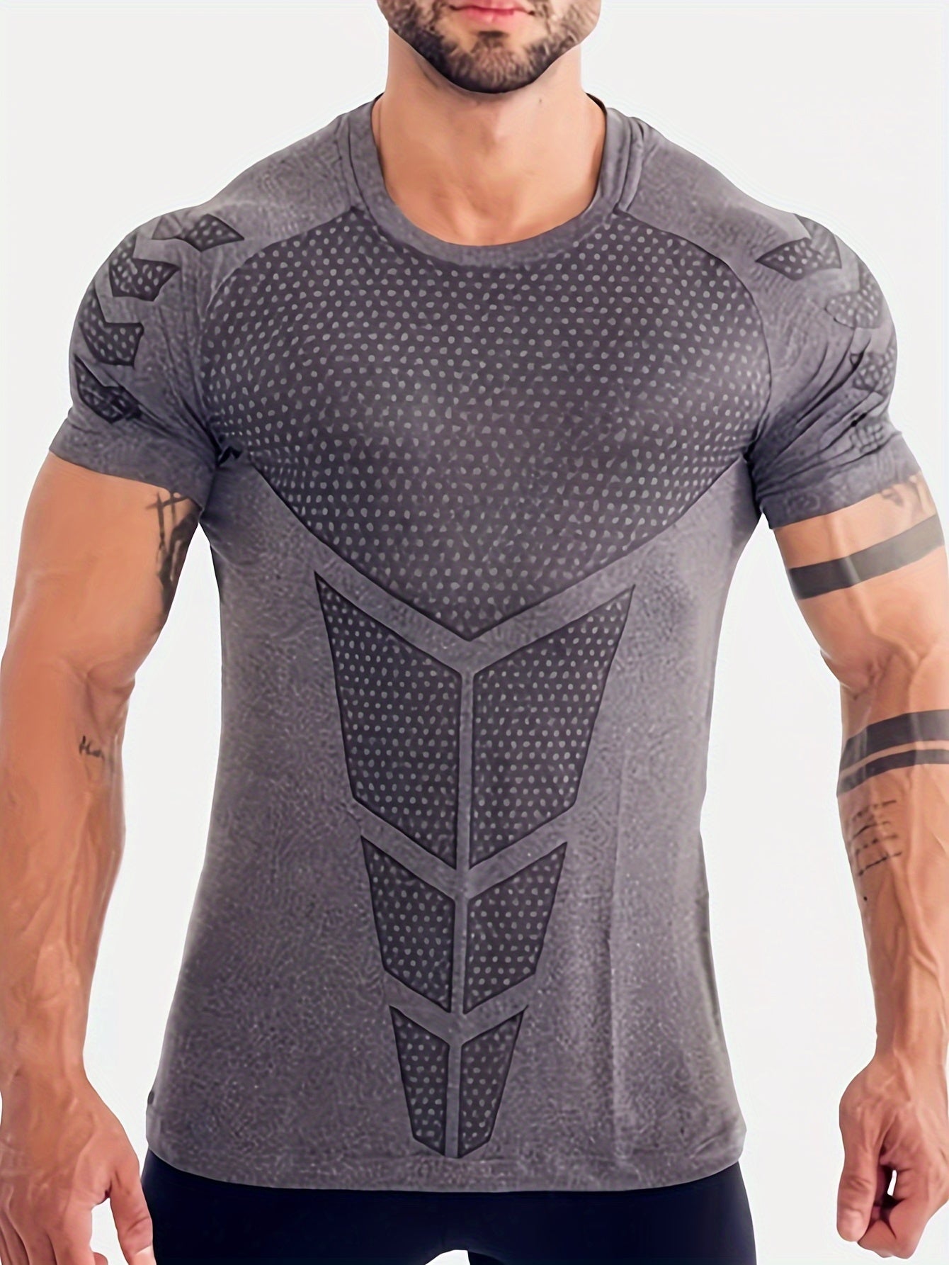 Men's Stretch Quick-drying Breathable Short Sleeve Round Neck Compression T-shirt For Body Building And Training
