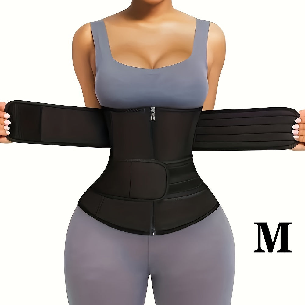1pc Zipper Waist Trimmer With Double Belt, Waist Trainer, Hook & Loop Fastener Compression Cincher, Women's Underwear & Shapewear