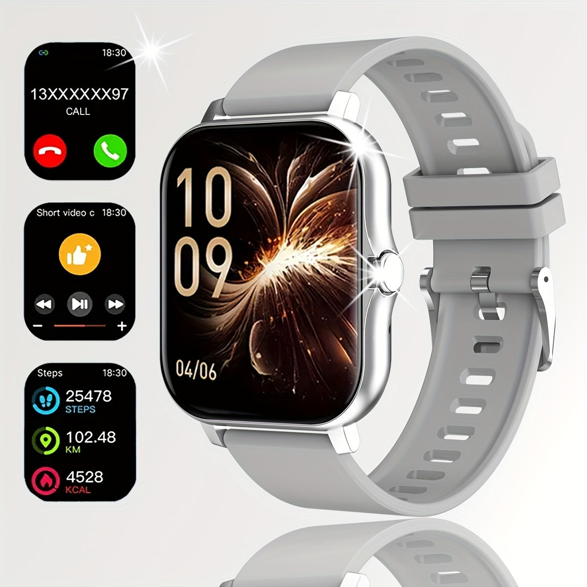New 1.83-inch Full Touch Screen Silicone Strap Smartwatch for Men and Women, Fitness Tracker with Customizable Dial, Wireless Calling & App Connectivity, 100+ Sports Modes (Hiking, Climbing, Basketball), Remote Camera Control
