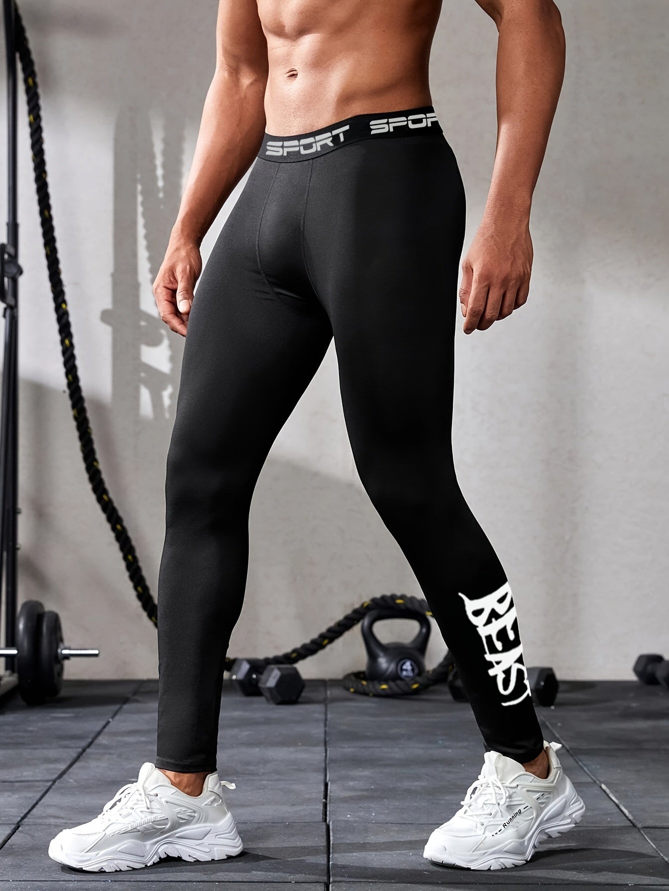 2pcs Sports Fitness T-Shirt Style "BEAST" Letter Print Set Men'S Running Sports Tight And Elastic Basketball Training Outdoor