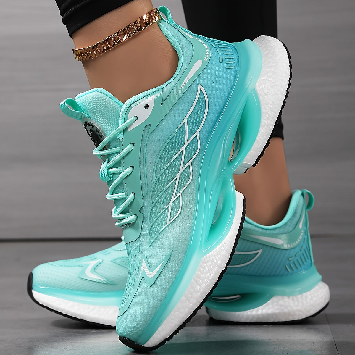 Women's Plus Size 6-12 Athletic Sneakers - Lightweight, Breathable Mesh Running Shoes with Shock Absorption, Non-Slip Sole, Lace-Up Closure in Black/Teal, White/Blue, Light Blue/Dark Teal - Casual Low-Top Design for All Seaso