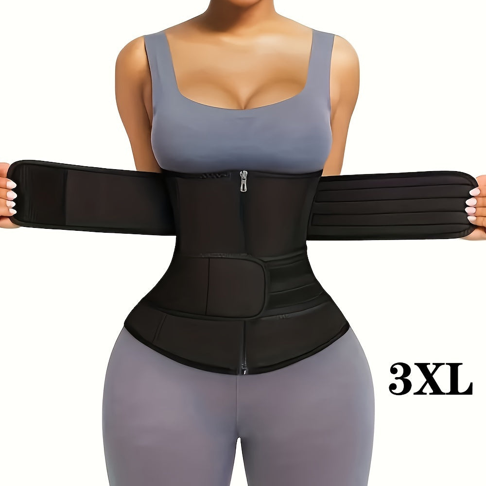 1pc Zipper Waist Trimmer With Double Belt, Waist Trainer, Hook & Loop Fastener Compression Cincher, Women's Underwear & Shapewear