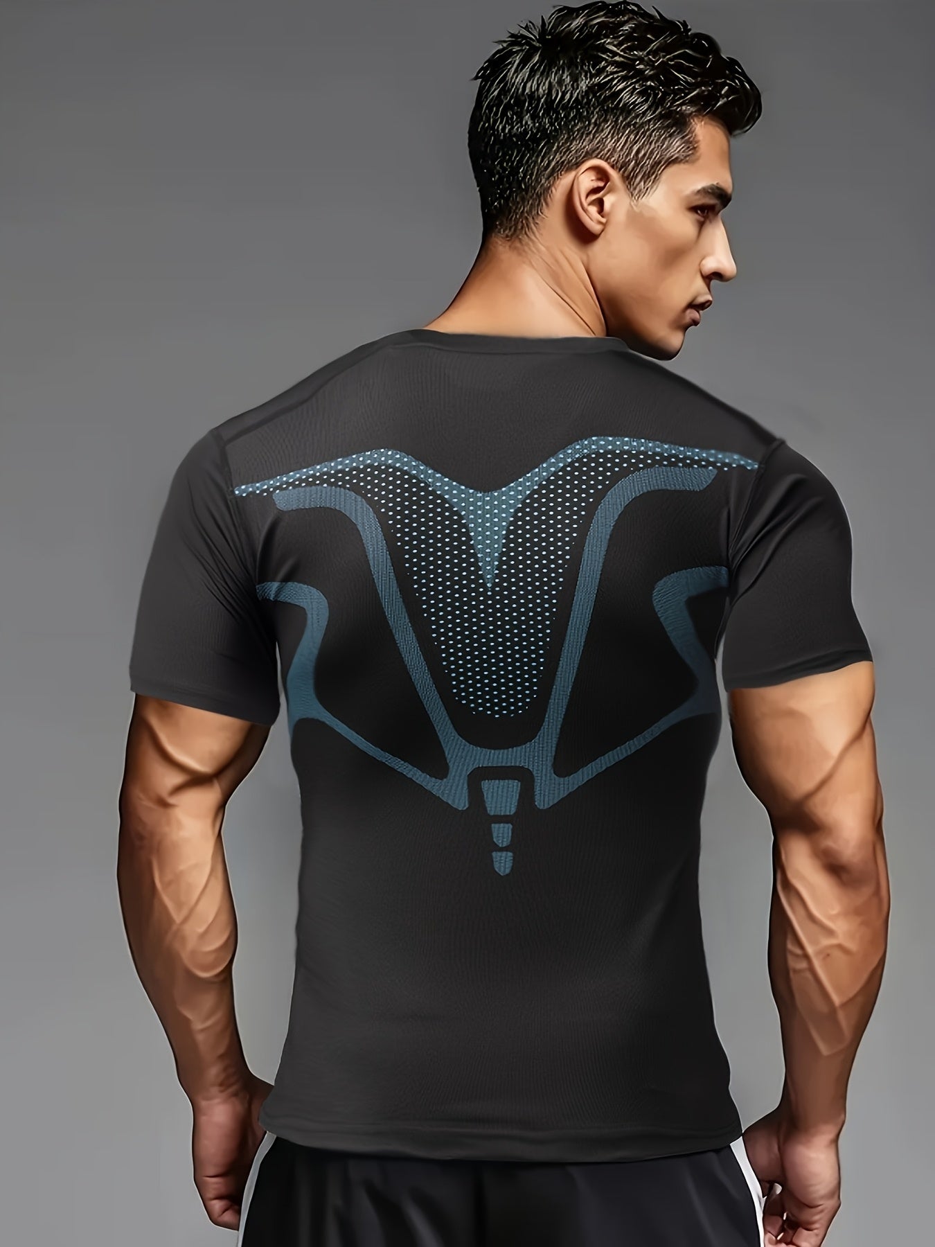 Men's Athletic Compression T-Shirt - Breathable, Stretchy & Slimming for Yoga, Cycling & Running | Solid Color with Geometric Print, Elastic, Muscle, Outdoor Sports, Single Piece