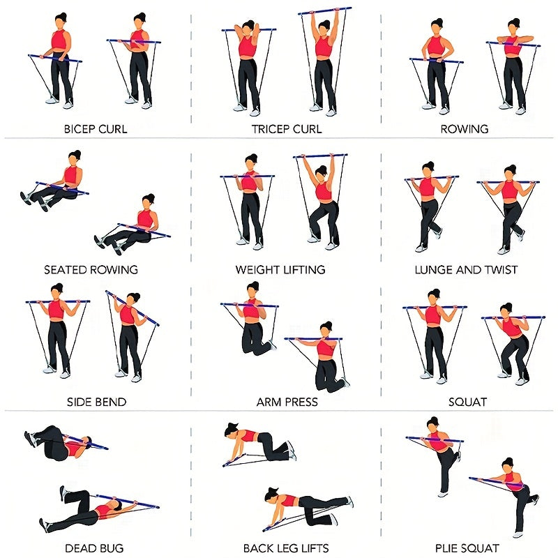 1pc Lingpeng Pilates Bar Kit with Colorful Resistance Bands - Stainless Steel Fitness Equipment for Men & Women, Ideal for Home Gym, Yoga, Squats & Full Body Shaping - Lightweight, Easy to Assemble & Carry, Gym Accessories