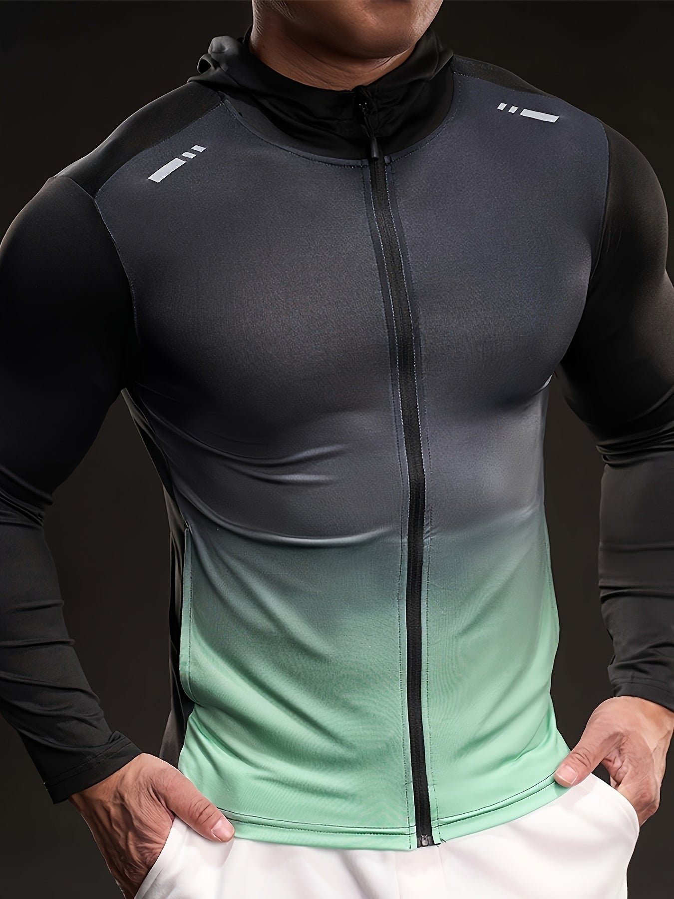 Men'S Black Ice Slicky Fiber Hoodie - Long Sleeve, High-Stretch, Zip-Up Sports Top with Zipper Pockets, Perfect for Fitness & Outdoor Activities, Outdoor Sports Top|Zippered Hoodie|Stretchy Fabric