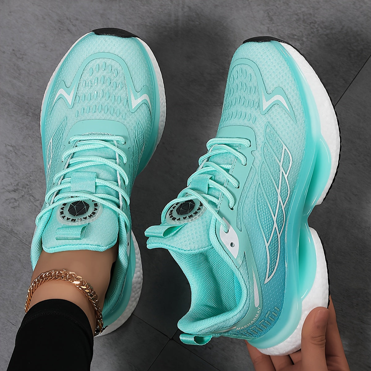 Women's Plus Size 6-12 Athletic Sneakers - Lightweight, Breathable Mesh Running Shoes with Shock Absorption, Non-Slip Sole, Lace-Up Closure in Black/Teal, White/Blue, Light Blue/Dark Teal - Casual Low-Top Design for All Seaso