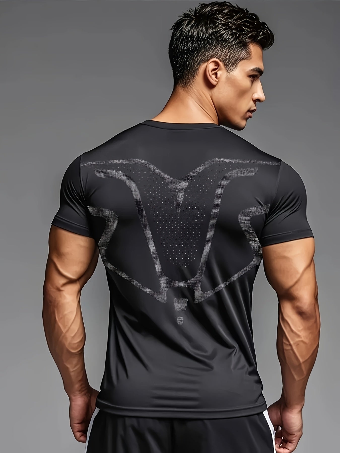 Men's Athletic Compression T-Shirt - Breathable, Stretchy & Slimming for Yoga, Cycling & Running | Solid Color with Geometric Print, Elastic, Muscle, Outdoor Sports, Single Piece