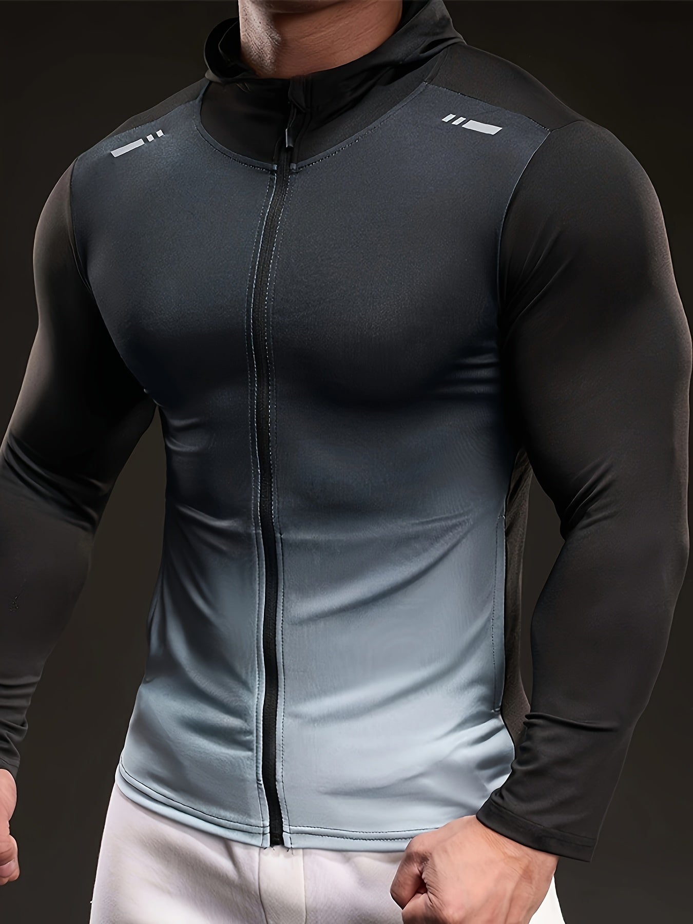 Men'S Black Ice Slicky Fiber Hoodie - Long Sleeve, High-Stretch, Zip-Up Sports Top with Zipper Pockets, Perfect for Fitness & Outdoor Activities, Outdoor Sports Top|Zippered Hoodie|Stretchy Fabric