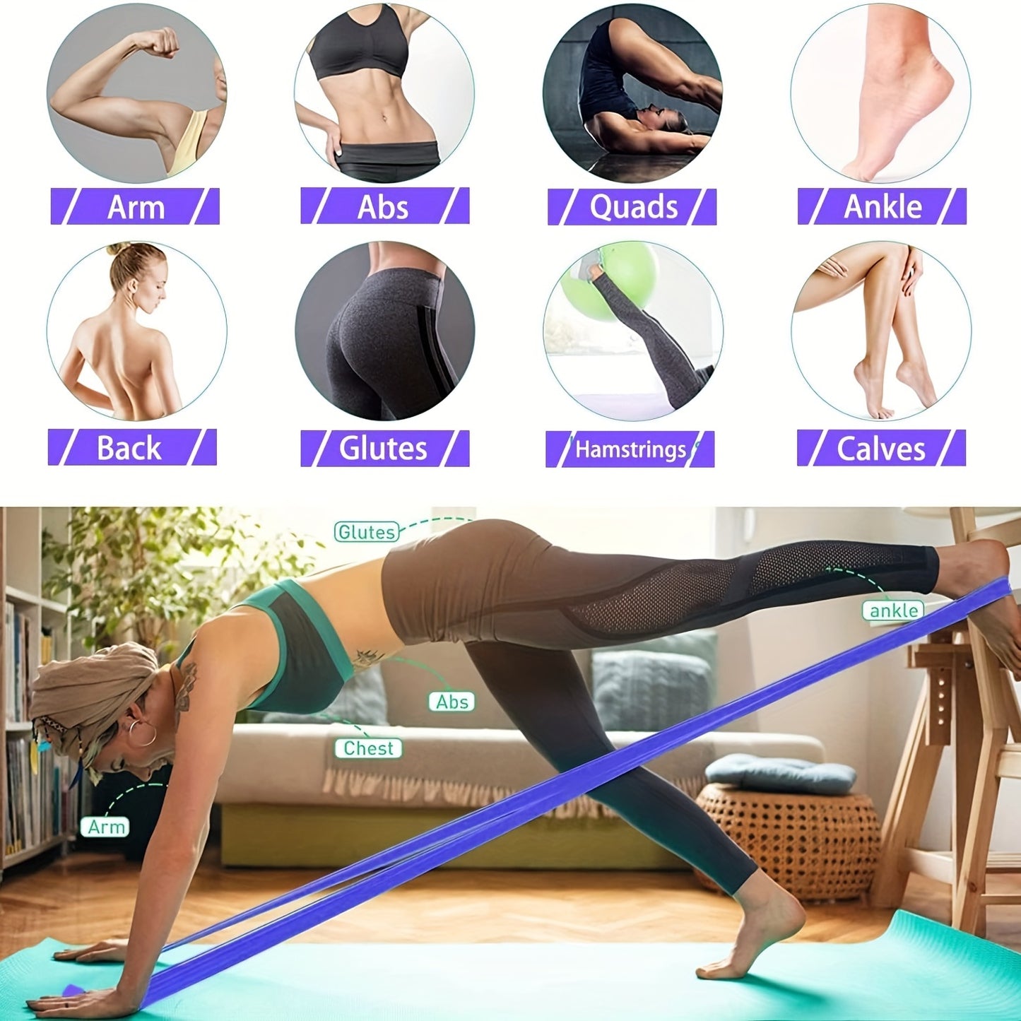 1pc Workout Pilates Workout Latex Elastic Resistance Band, For Gym Home Fitness Exercise