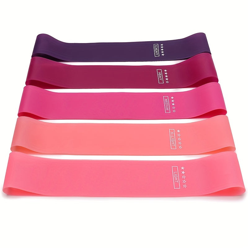 5pcs/set Portable Purple-Haired Gradient Fitness Resistance Bands - Elastic Strength Training Equipment for Yoga, Gym, Pilates | Light Tension, Stackable Design, Mixed Colors, Women'S Weightlifting, Yoga Bands, Gym Workout Ge