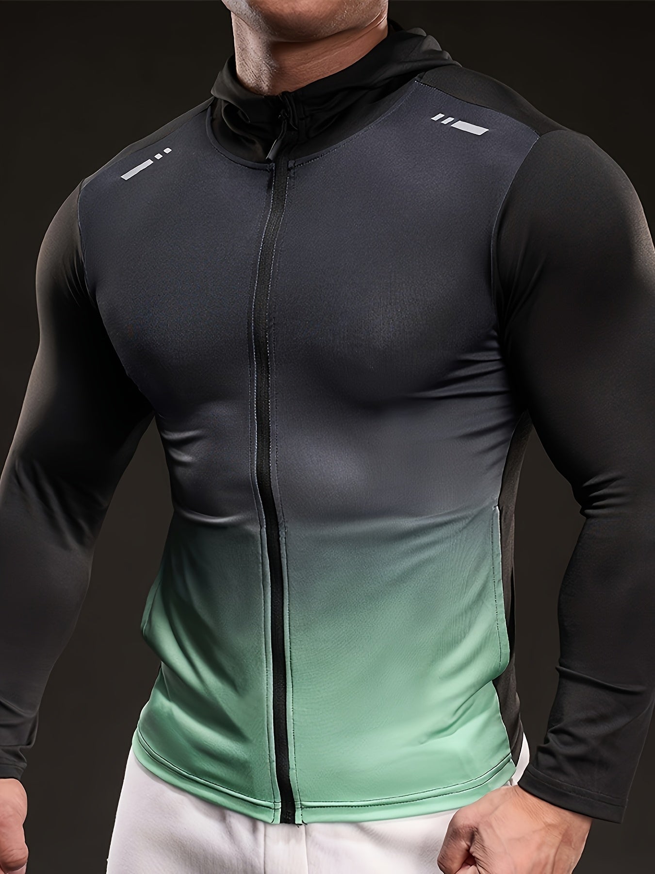 Men'S Black Ice Slicky Fiber Hoodie - Long Sleeve, High-Stretch, Zip-Up Sports Top with Zipper Pockets, Perfect for Fitness & Outdoor Activities, Outdoor Sports Top|Zippered Hoodie|Stretchy Fabric