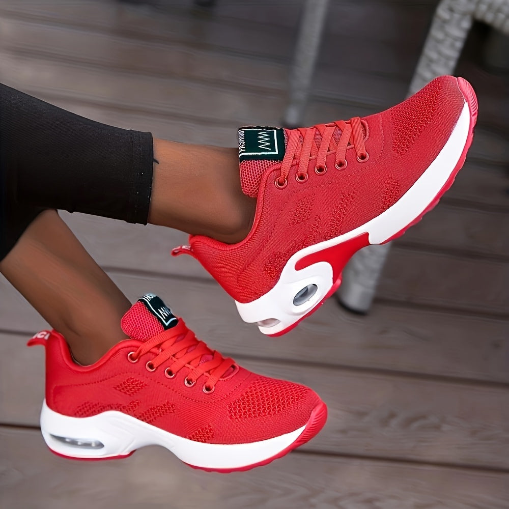 Lightweight Mesh Lace Up Sneakers, Fashion Air Cushion Running Sports Shoes, Women's Footwear