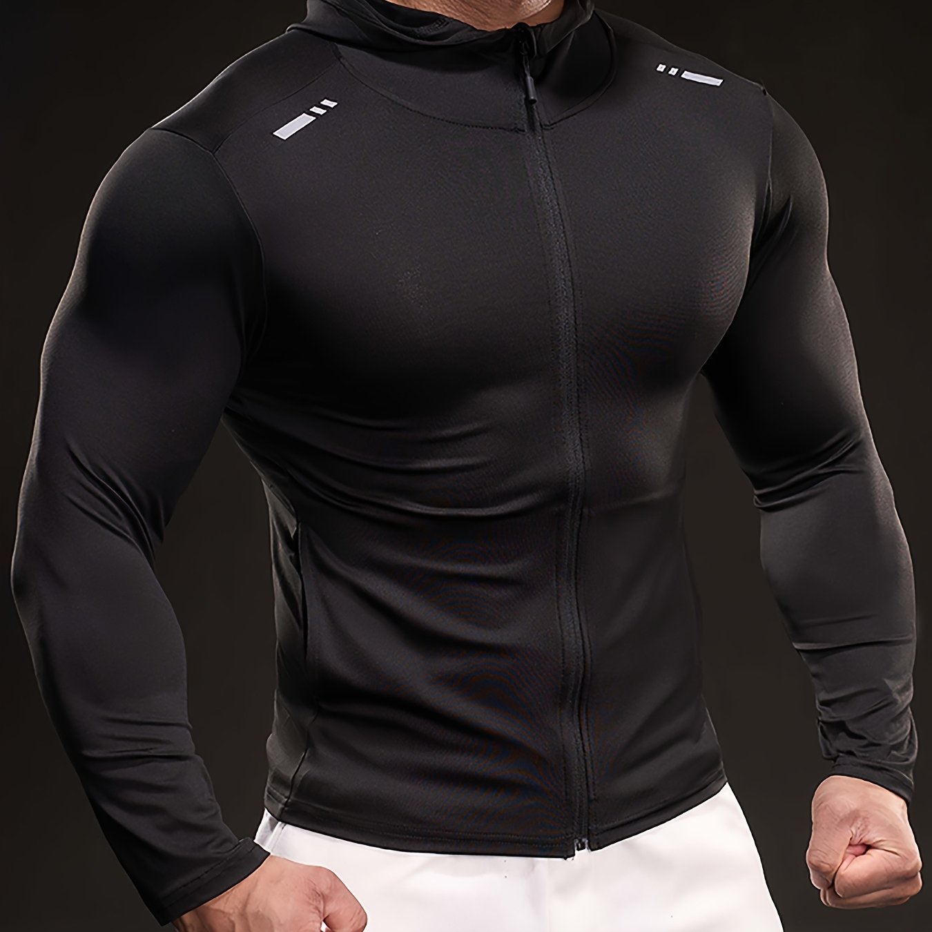 Men'S Black Ice Slicky Fiber Hoodie - Long Sleeve, High-Stretch, Zip-Up Sports Top with Zipper Pockets, Perfect for Fitness & Outdoor Activities, Outdoor Sports Top|Zippered Hoodie|Stretchy Fabric