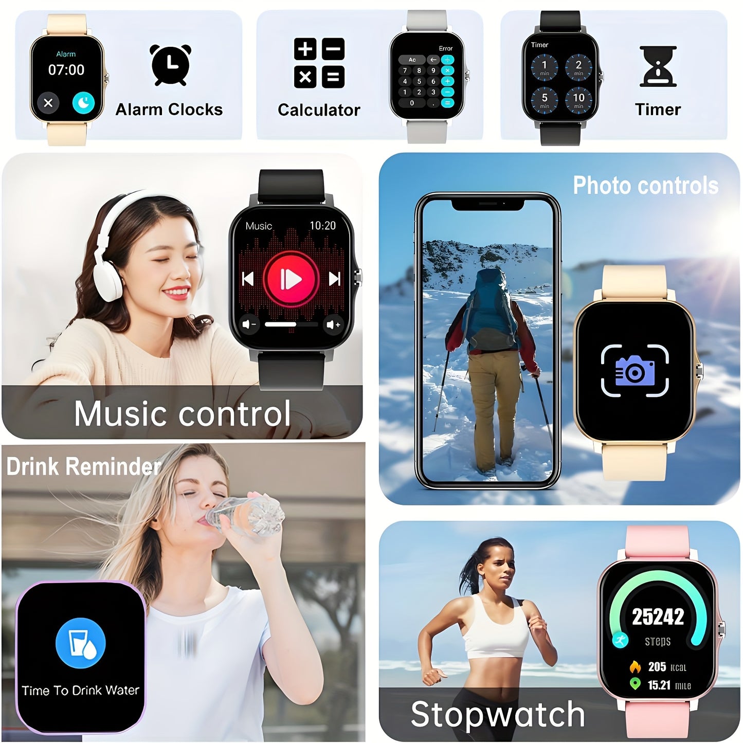 New 1.83-inch Full Touch Screen Silicone Strap Smartwatch for Men and Women, Fitness Tracker with Customizable Dial, Wireless Calling & App Connectivity, 100+ Sports Modes (Hiking, Climbing, Basketball), Remote Camera Control