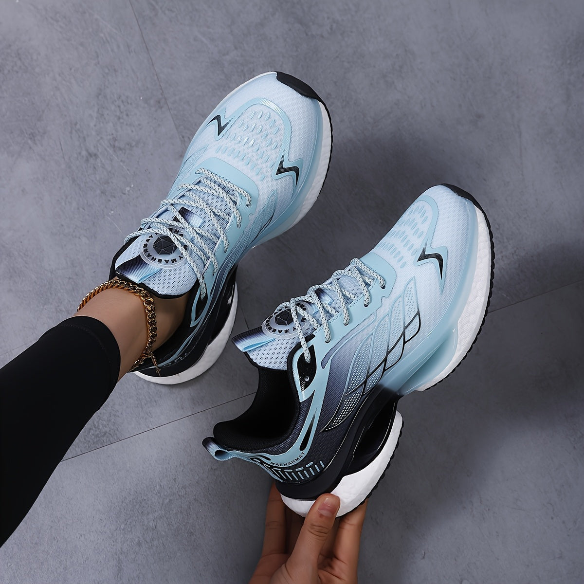 Women's Plus Size 6-12 Athletic Sneakers - Lightweight, Breathable Mesh Running Shoes with Shock Absorption, Non-Slip Sole, Lace-Up Closure in Black/Teal, White/Blue, Light Blue/Dark Teal - Casual Low-Top Design for All Seaso