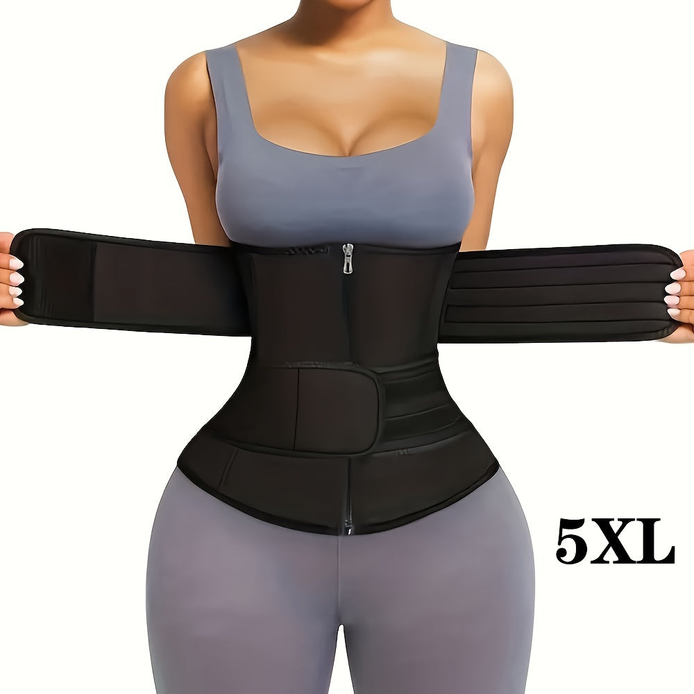 1pc Zipper Waist Trimmer With Double Belt, Waist Trainer, Hook & Loop Fastener Compression Cincher, Women's Underwear & Shapewear