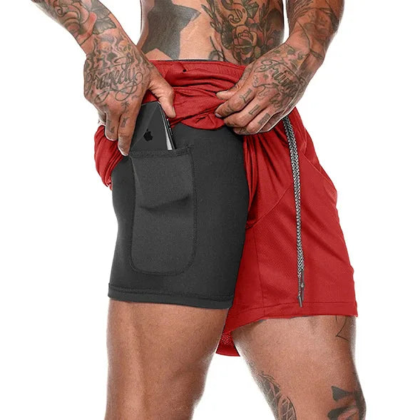 Short de Sport 2 en 1 pour hommes, vêtements de Sport, Short de course à Double pont, bas de plage, été, Fitness, entraînement, Jogging, pantalons courts pour hommes