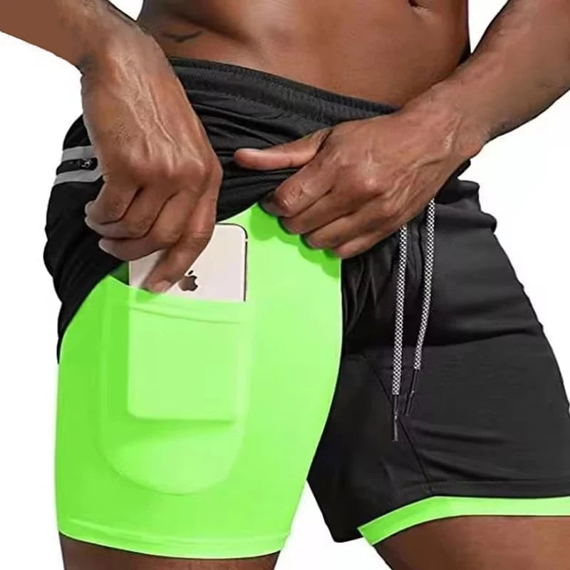 Short de Sport 2 en 1 pour hommes, vêtements de Sport, Short de course à Double pont, bas de plage, été, Fitness, entraînement, Jogging, pantalons courts pour hommes