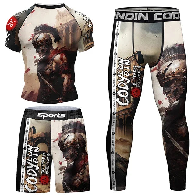 Mma vêtements homme Rashguard T-shirt + pantalon ensembles anti-éruption Jiu jitsu MMA chemise de Compression + short Bjj maillots de boxe combinaisons de Sport