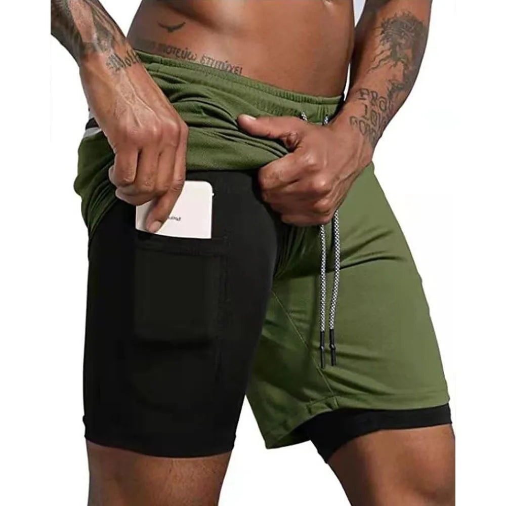 Short de Sport 2 en 1 pour hommes, vêtements de Sport, Short de course à Double pont, bas de plage, été, Fitness, entraînement, Jogging, pantalons courts pour hommes