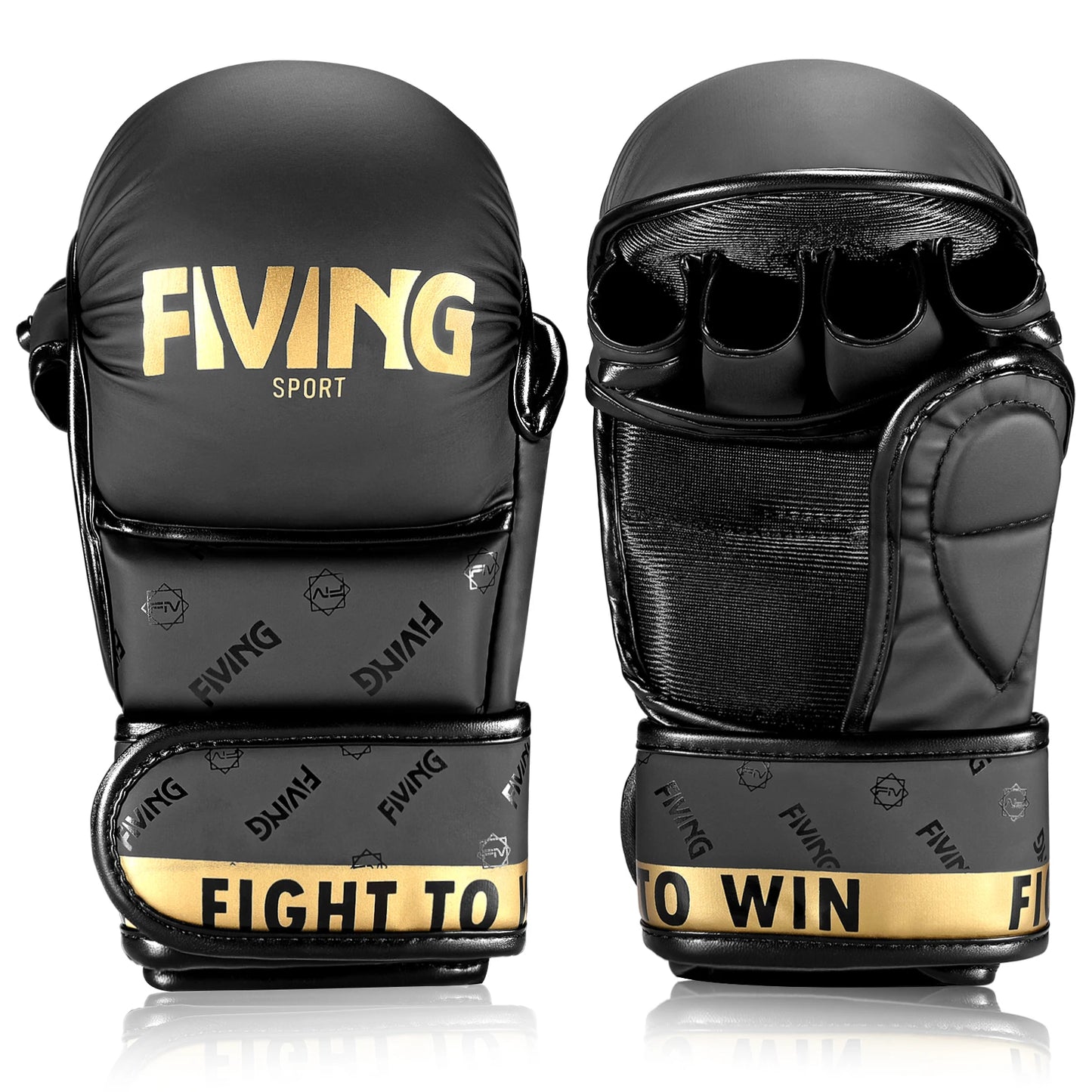 FIVING gants MMA or noir gants de boxe ouverts, arts martiaux masculins et féminins, sports de combat, MMA, boxe, Muay Thai, Taekwond