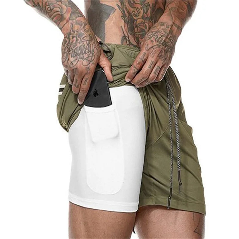 Short de Sport 2 en 1 pour hommes, vêtements de Sport, Short de course à Double pont, bas de plage, été, Fitness, entraînement, Jogging, pantalons courts pour hommes