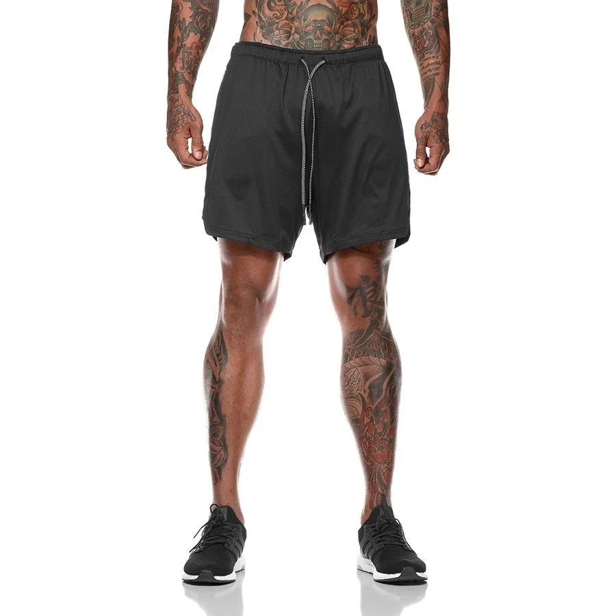 Short de Sport 2 en 1 pour hommes, vêtements de Sport, Short de course à Double pont, bas de plage, été, Fitness, entraînement, Jogging, pantalons courts pour hommes
