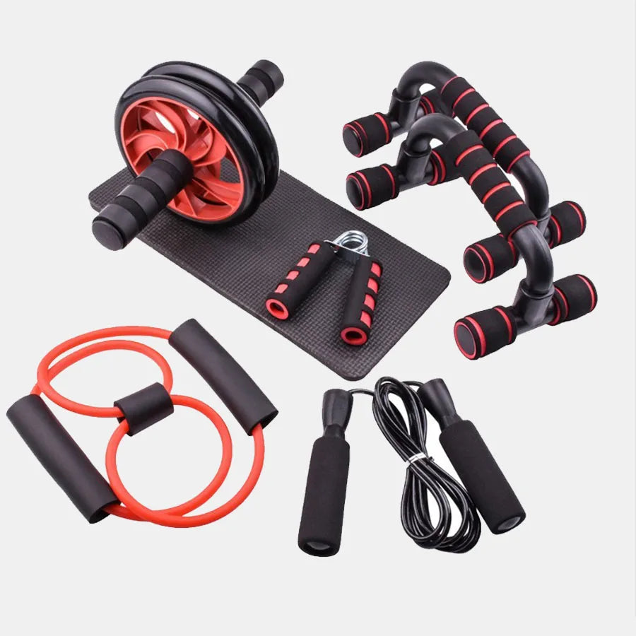 1 jeu de sept pièces de fitness, petit équipement de fitness à domicile, corde à sauter, dispositif de force de préhension, push up, roue abdominale, m