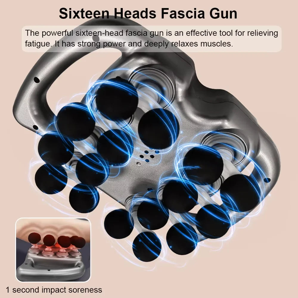 Pistolet de Massage musculaire à 16 têtes, pistolet professionnel pour le corps, les jambes, le dos, les épaules, la taille, pistolet de Massage par vibrations à haute fréquence
