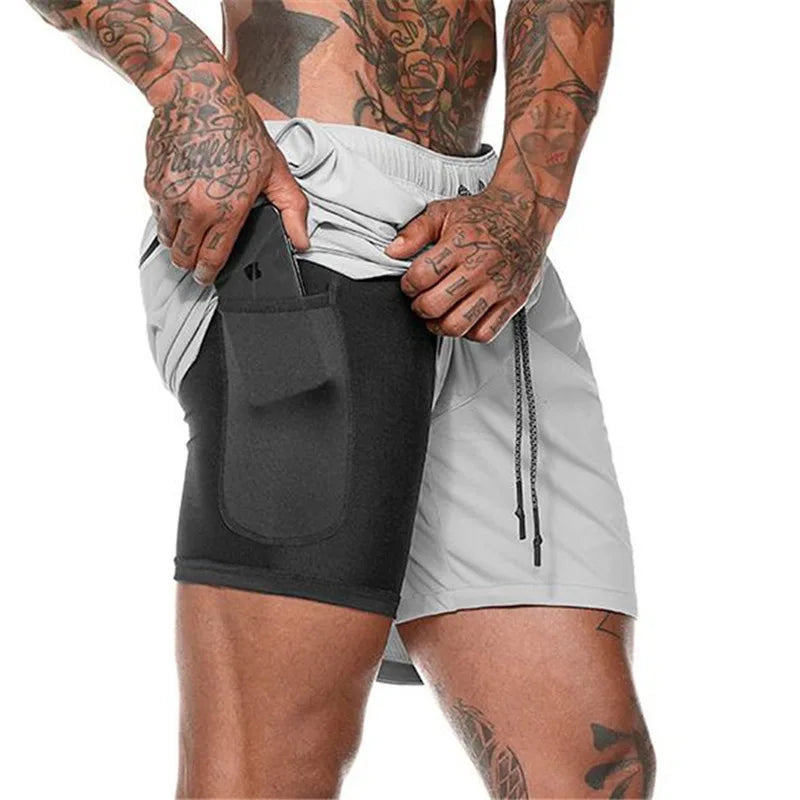 Short de Sport 2 en 1 pour hommes, vêtements de Sport, Short de course à Double pont, bas de plage, été, Fitness, entraînement, Jogging, pantalons courts pour hommes