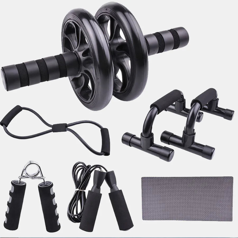 1 jeu de sept pièces de fitness, petit équipement de fitness à domicile, corde à sauter, dispositif de force de préhension, push up, roue abdominale, m