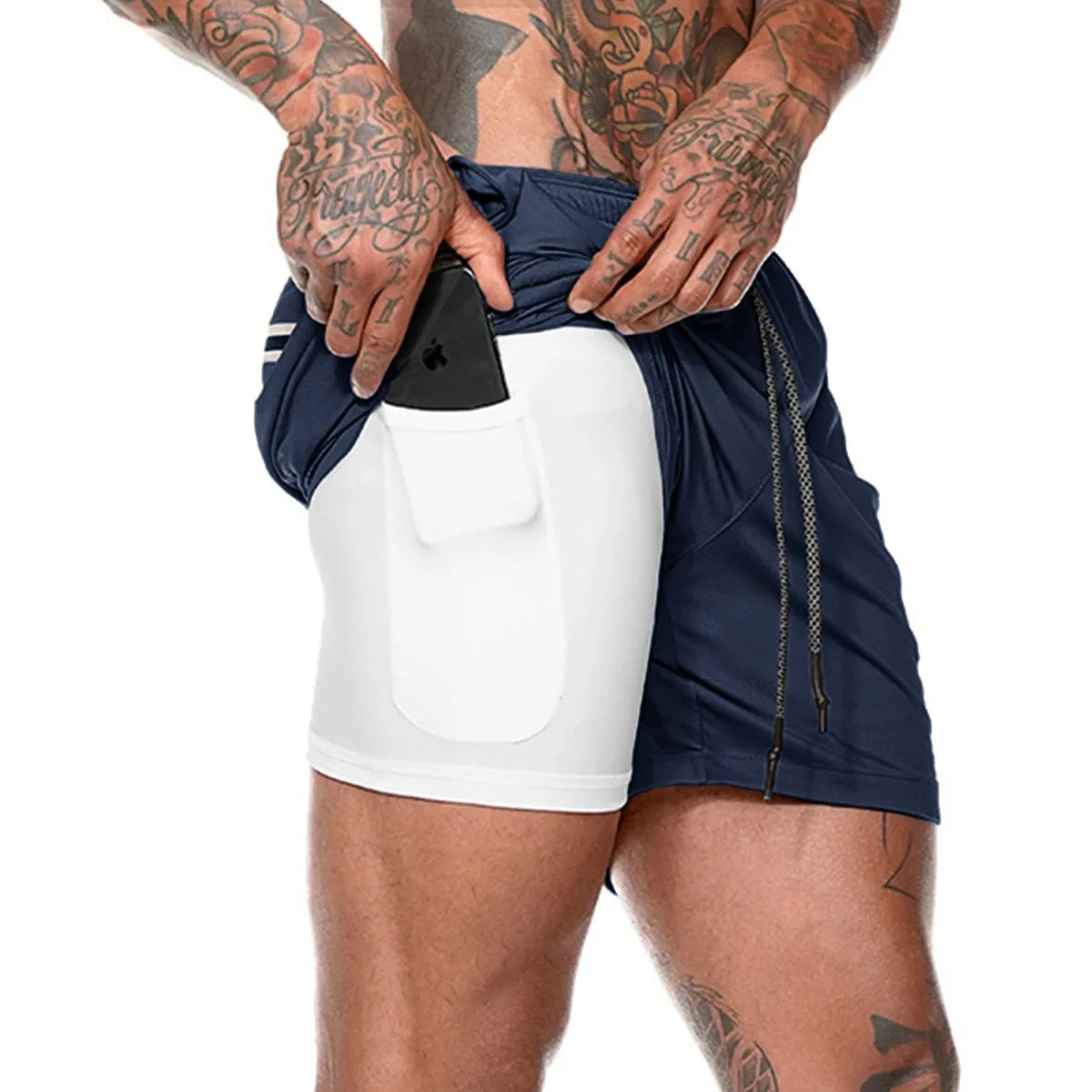 Short de Sport 2 en 1 pour hommes, vêtements de Sport, Short de course à Double pont, bas de plage, été, Fitness, entraînement, Jogging, pantalons courts pour hommes