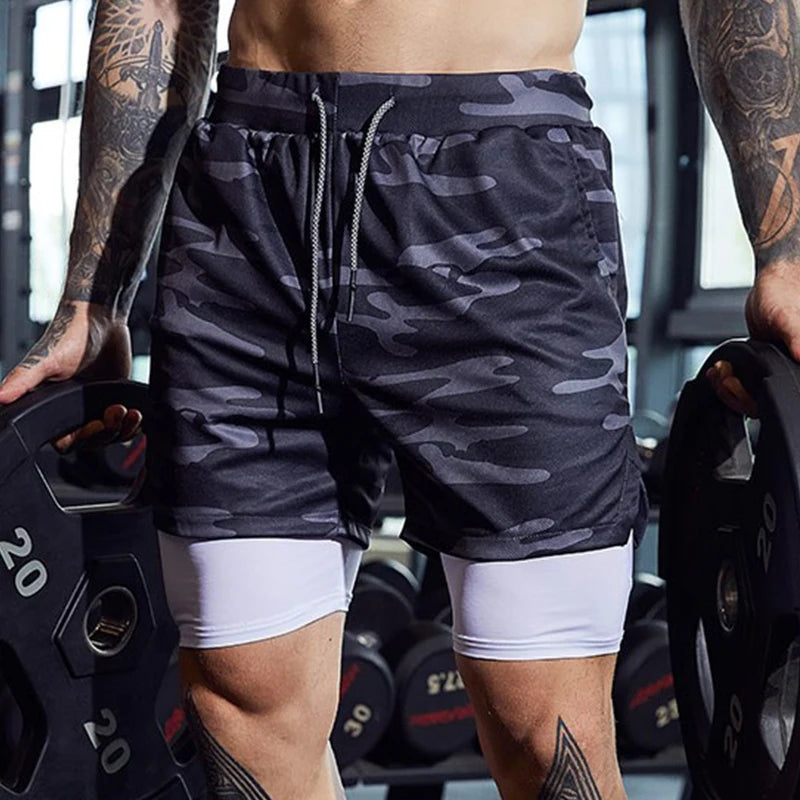 Short de Sport 2 en 1 pour hommes, vêtements de Sport, Short de course à Double pont, bas de plage, été, Fitness, entraînement, Jogging, pantalons courts pour hommes