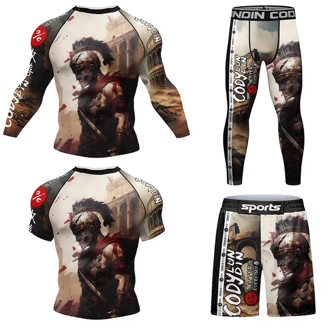 Mma vêtements homme Rashguard T-shirt + pantalon ensembles anti-éruption Jiu jitsu MMA chemise de Compression + short Bjj maillots de boxe combinaisons de Sport